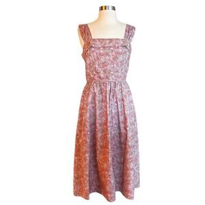 LOVESHACKFANCY Floral Dress Sleeveless Fit n' Flare Tan Garden Cotton Pink Small